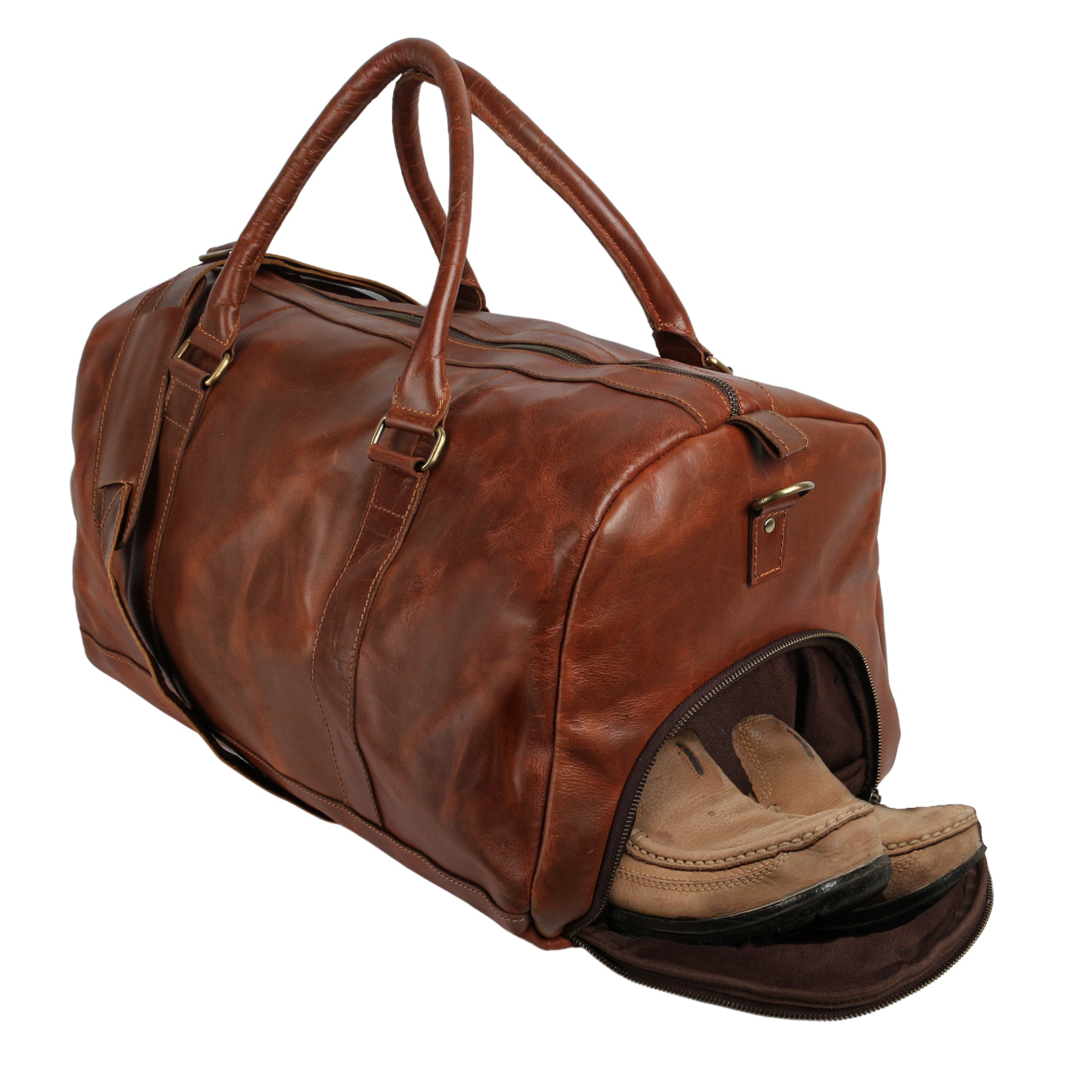 Full Grain Buffalo Leather Duffle Bag with Shoe Compartment Weekend Holiday  Bag