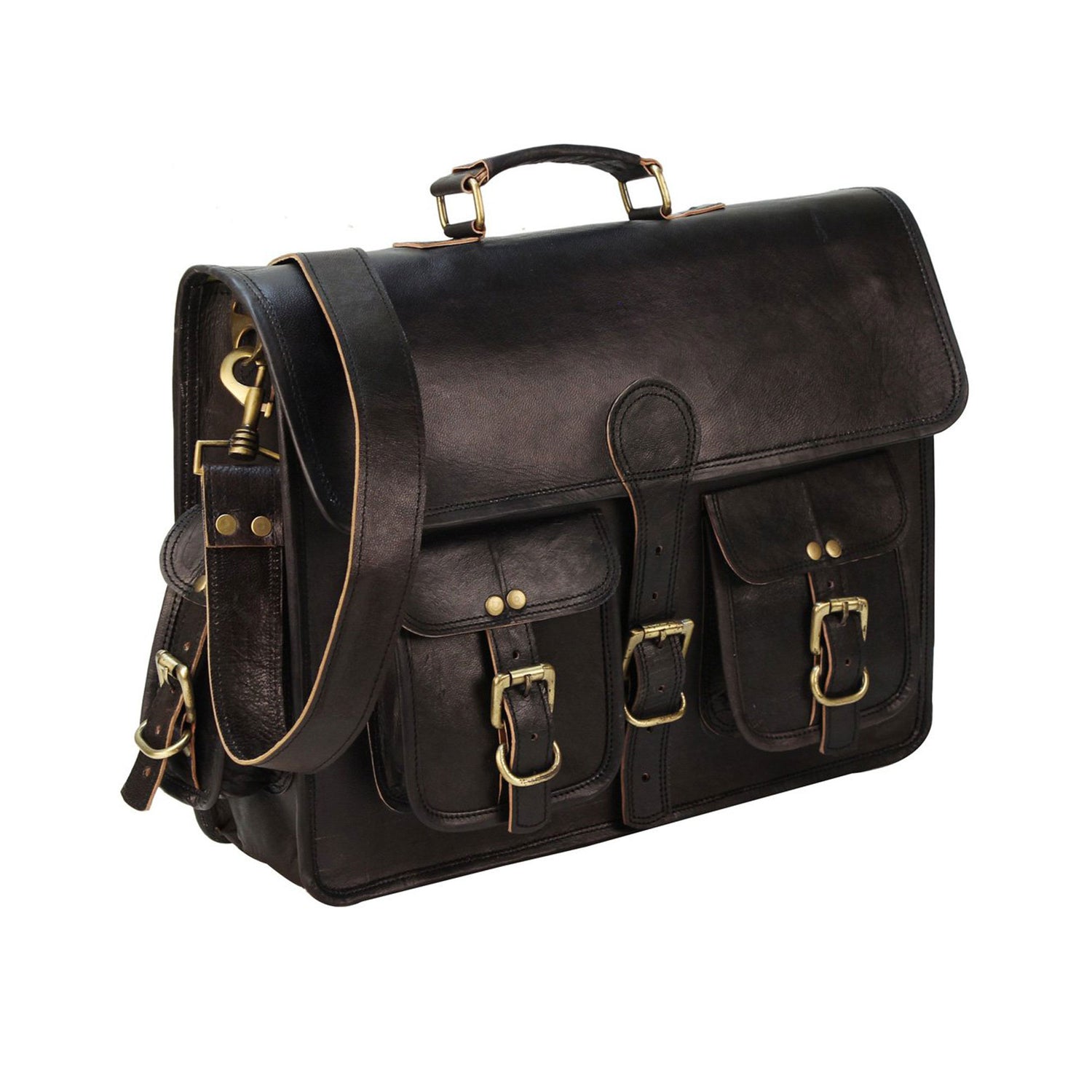 NerIion Messenger Bag for Men 15.6 Inch Vintage Canvas Genuine Leather  Briefcase for Men Laptop Bag Satchel Shoulder Bag