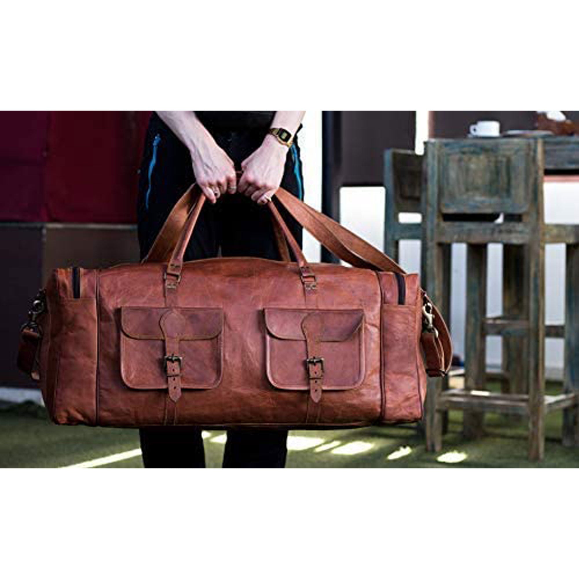 Infused Leather Porters Duffel  Mens Large Leather Duffle Bag - Men  Leather Large - Aliexpress