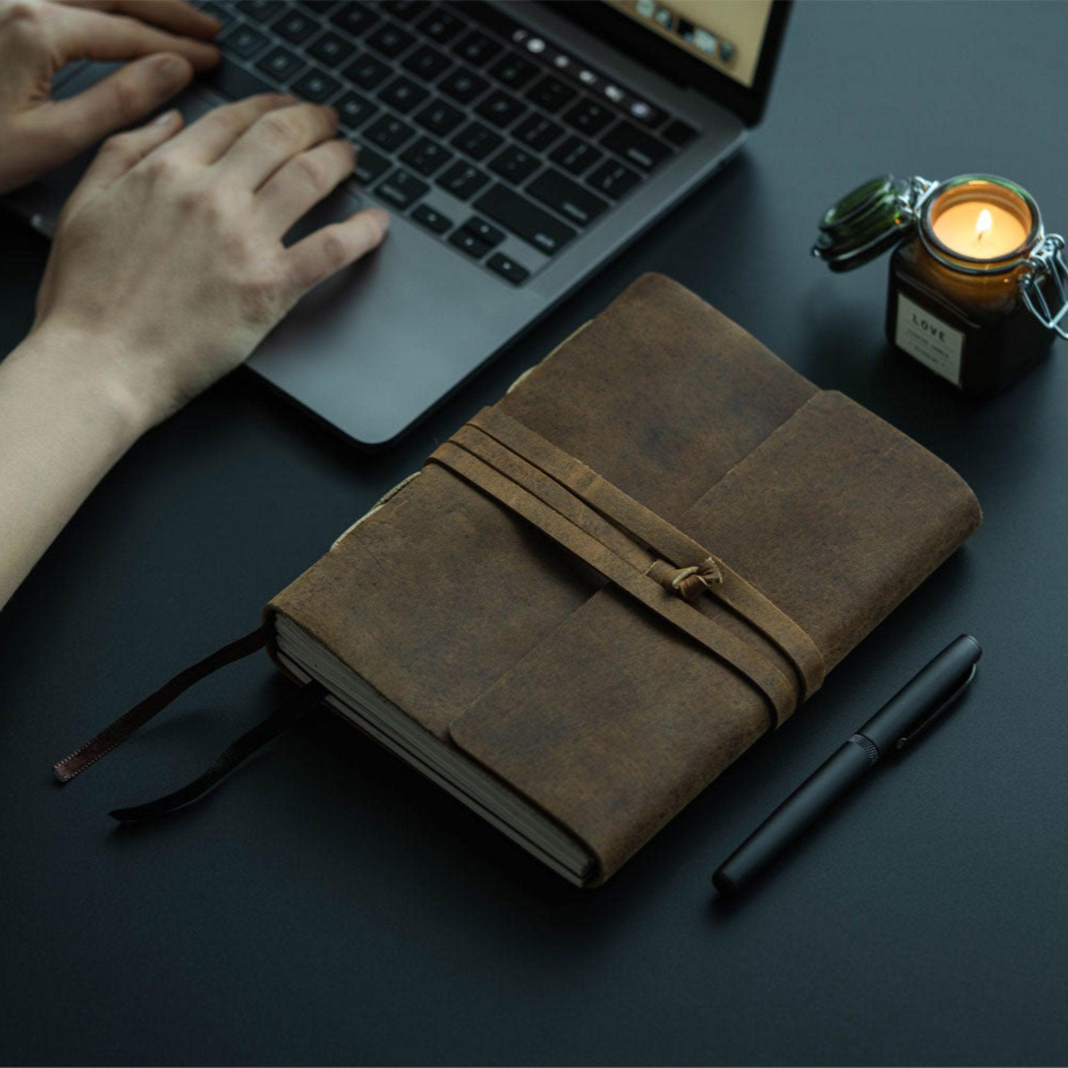 Leather Journal Lined Paper with Luxury Pen Handmade Leather Journal/Writing Notebook Diary/Bound Daily Notepad for Men & Women Medium