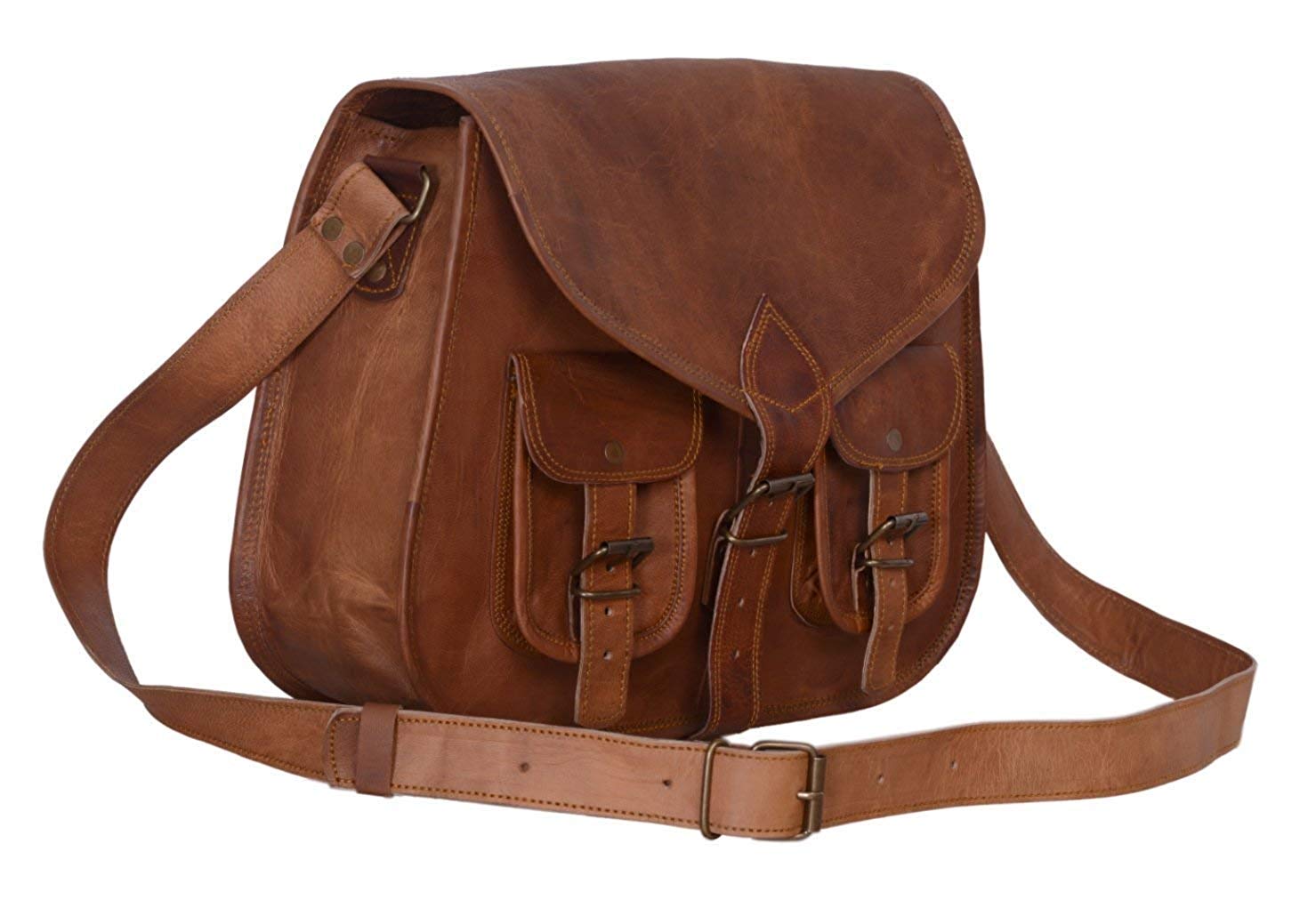 Hapeisy Three Layer Leather Crossbody Shoulder Bags Ladies Zip Satchel Bags Clutches Leather Shoulder Handbag, Adult Unisex, Size: 27, Brown