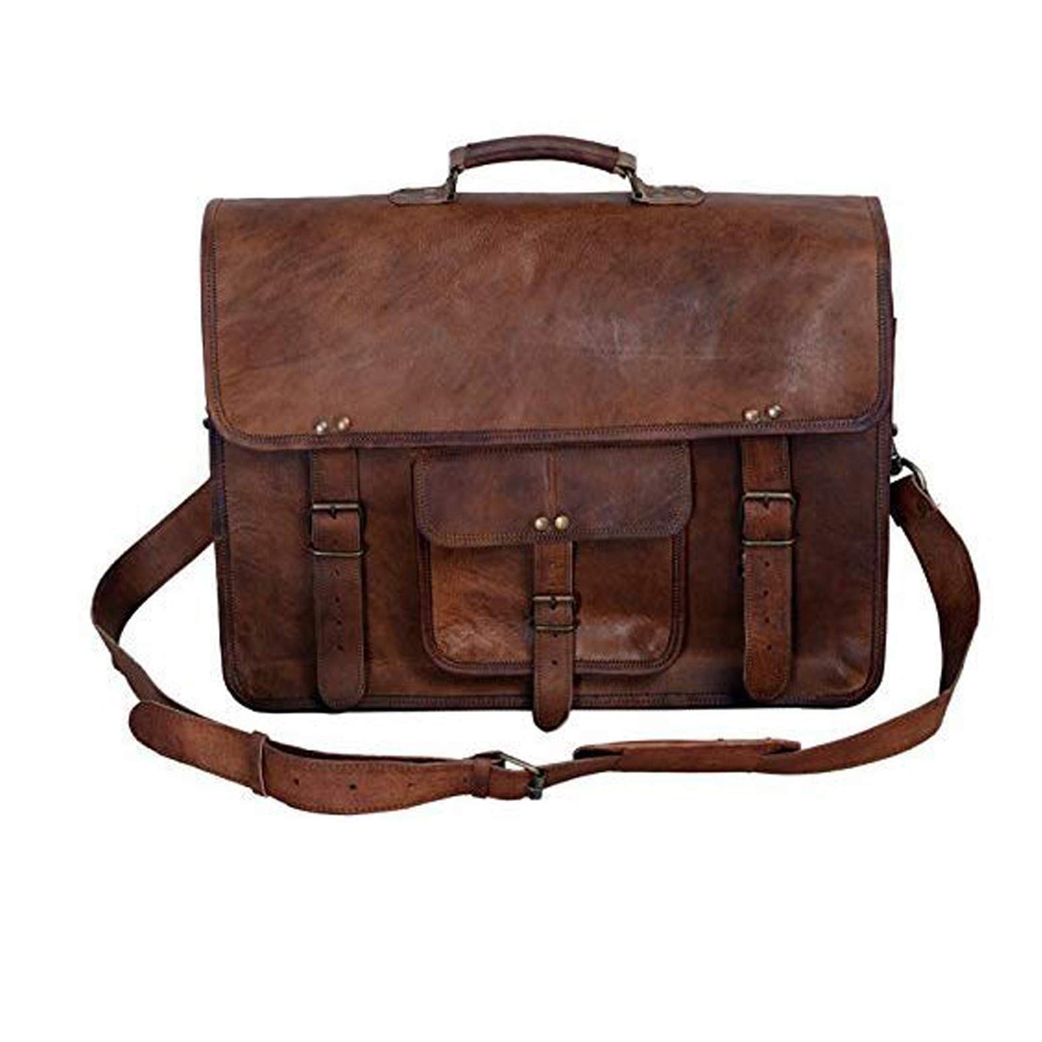 Leather Professional Office Bag Men's Messenger Shoulder Laptop Briefcase  Brown