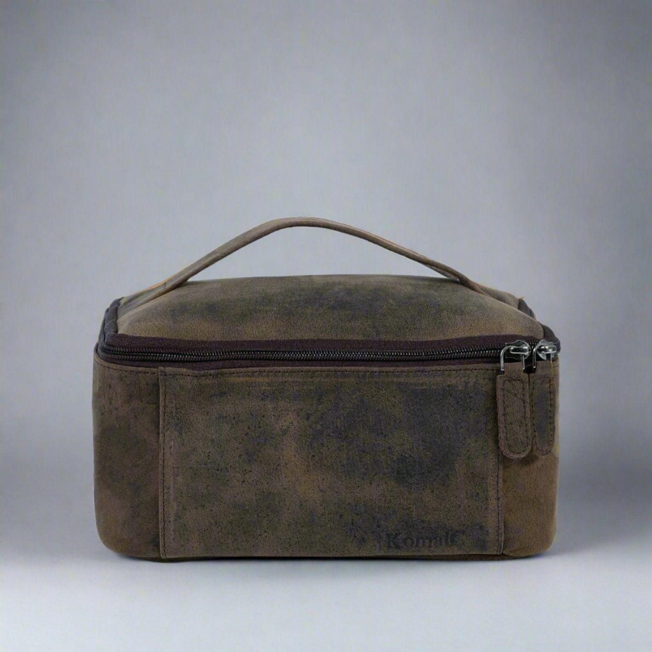 vintage leather travel toiletry bag, ideal for weekend use