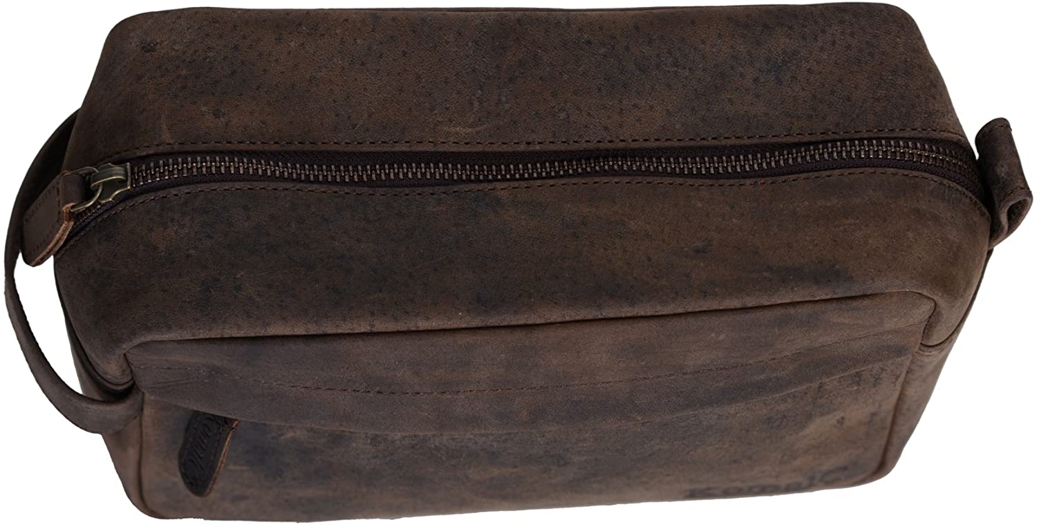 Komalc Genuine Buffalo Leather Unisex Toiletry Bag Travel Dopp Kit