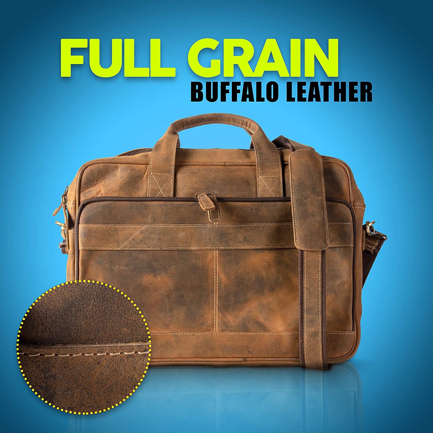 KomalC 18 Inch Buffalo Leather Briefcase Laptop Messenger Bag Office  Briefcase College Bag for Men and Women