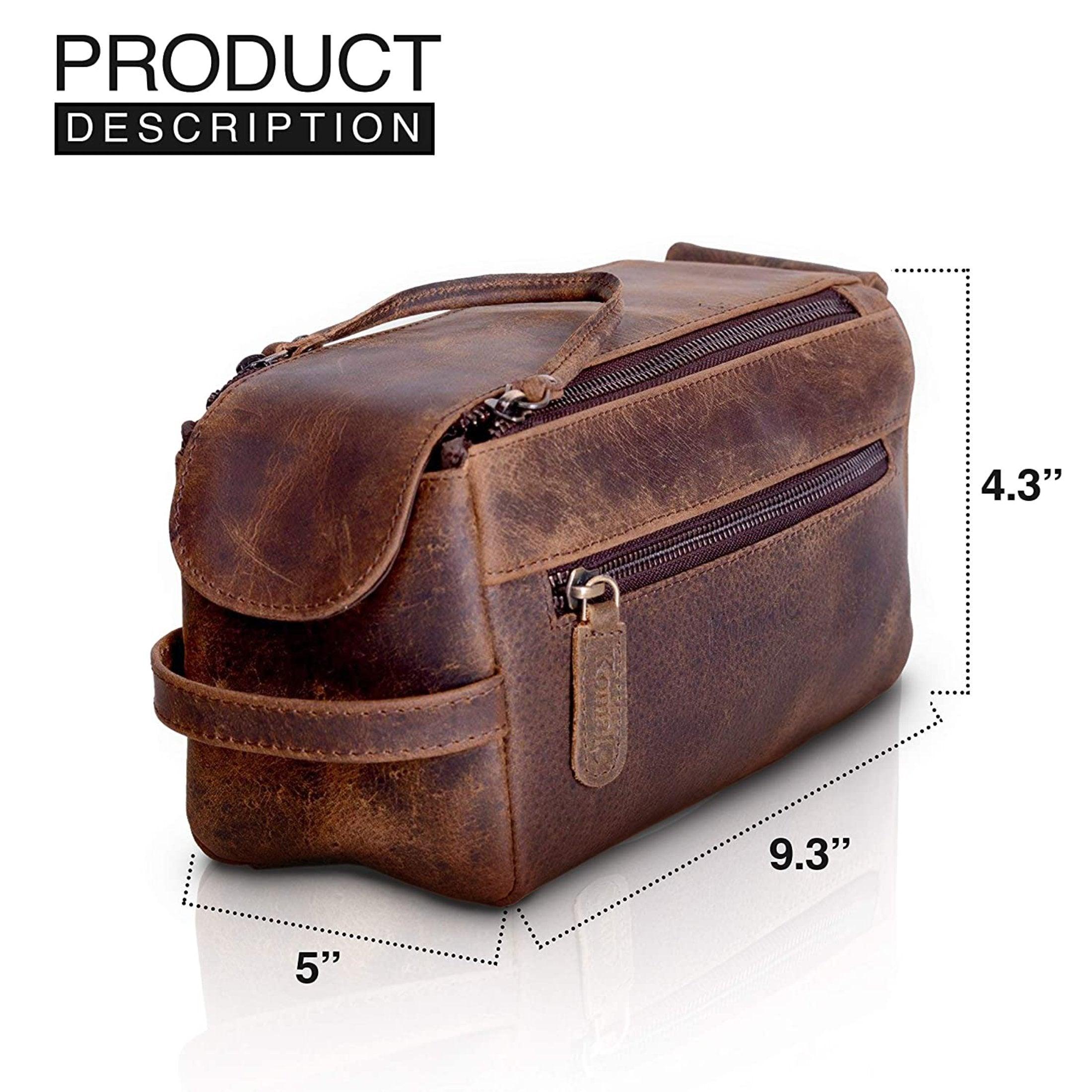 Leather travel toiletry bag for grooming items of men