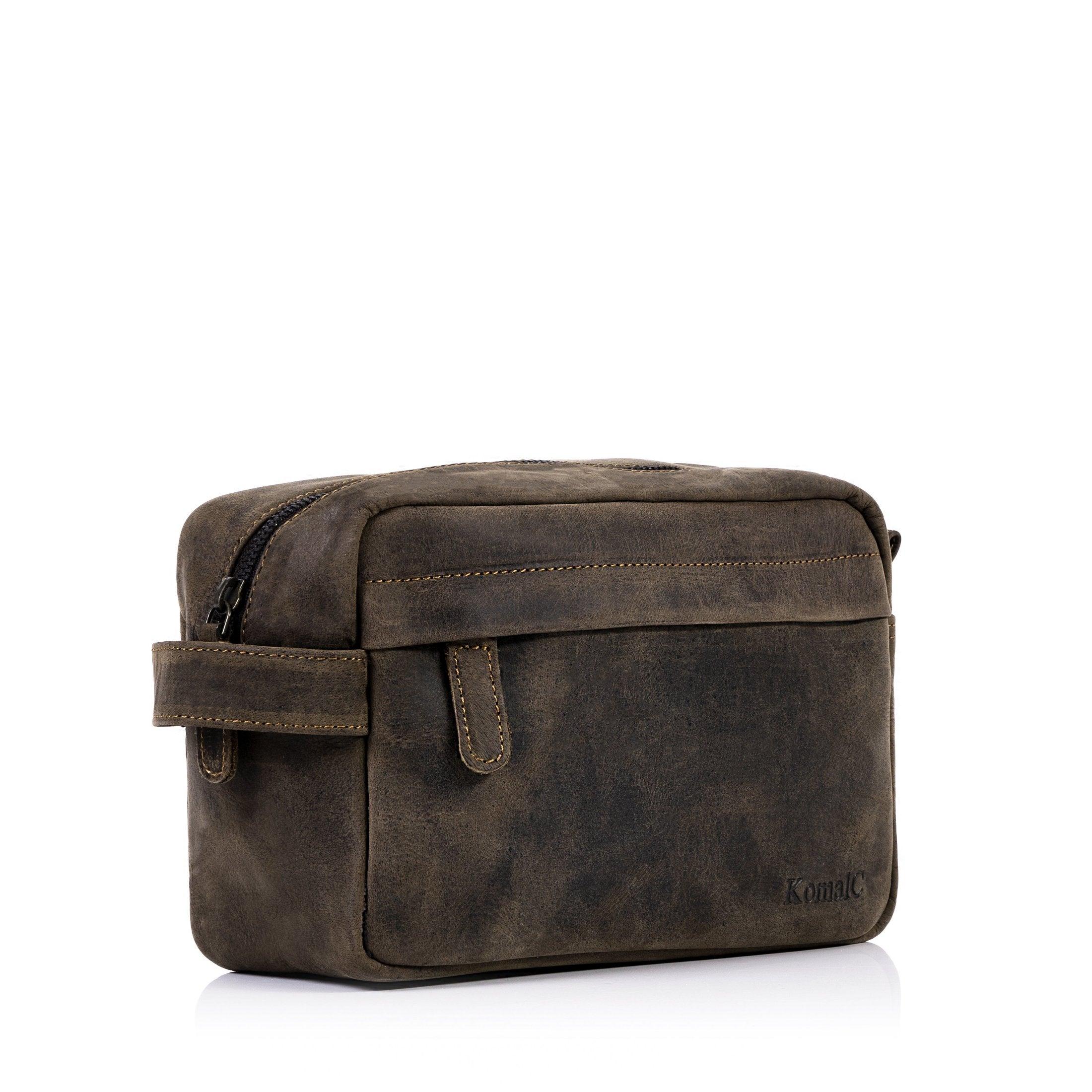 Genuine Buffalo Leather Toiletry Bag – Unisex Travel Dopp Kit & Grooming Bag