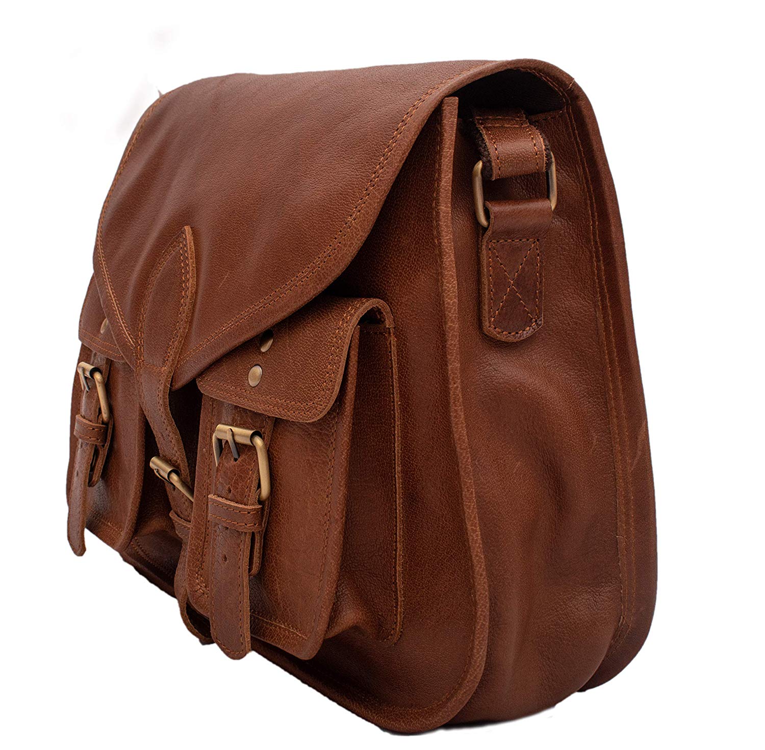 KPL 14 Inch Leather crossbody bags Purse Women Shoulder Bag Satchel Ladies  Tote Travel Purse full grain Leather (Tan Brown)