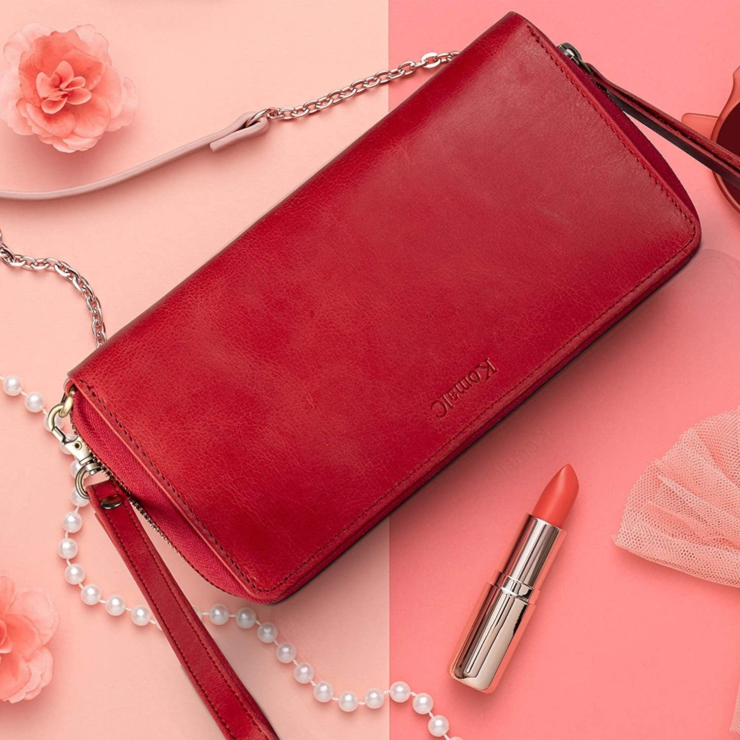 Cherry red leather evening bag