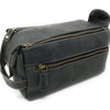 Genuine Buffalo Leather Unisex Toiletry Bag Travel Dopp Kit (Charcoal Black)