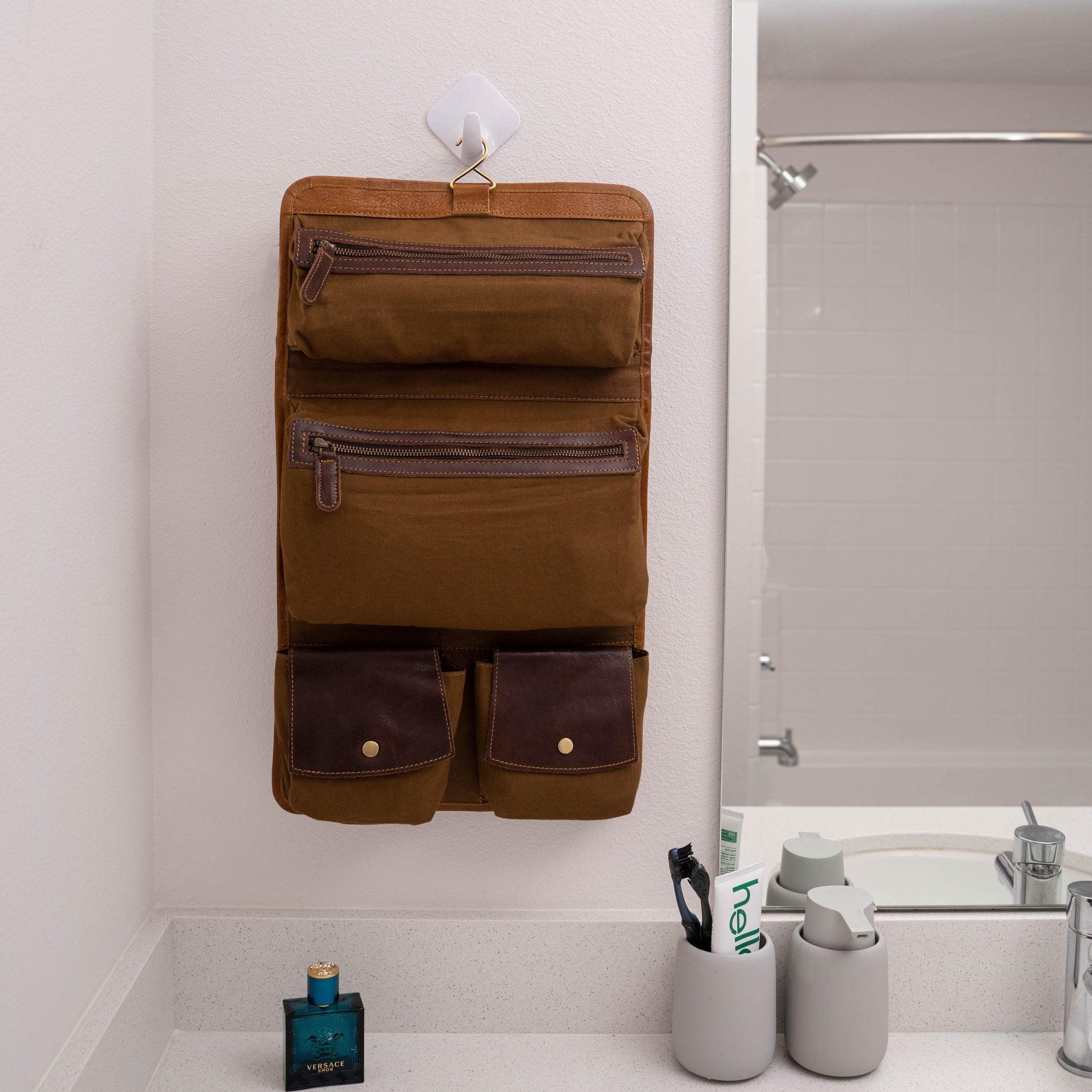 Buffalo Leather Hanging Toiletry Bag for men