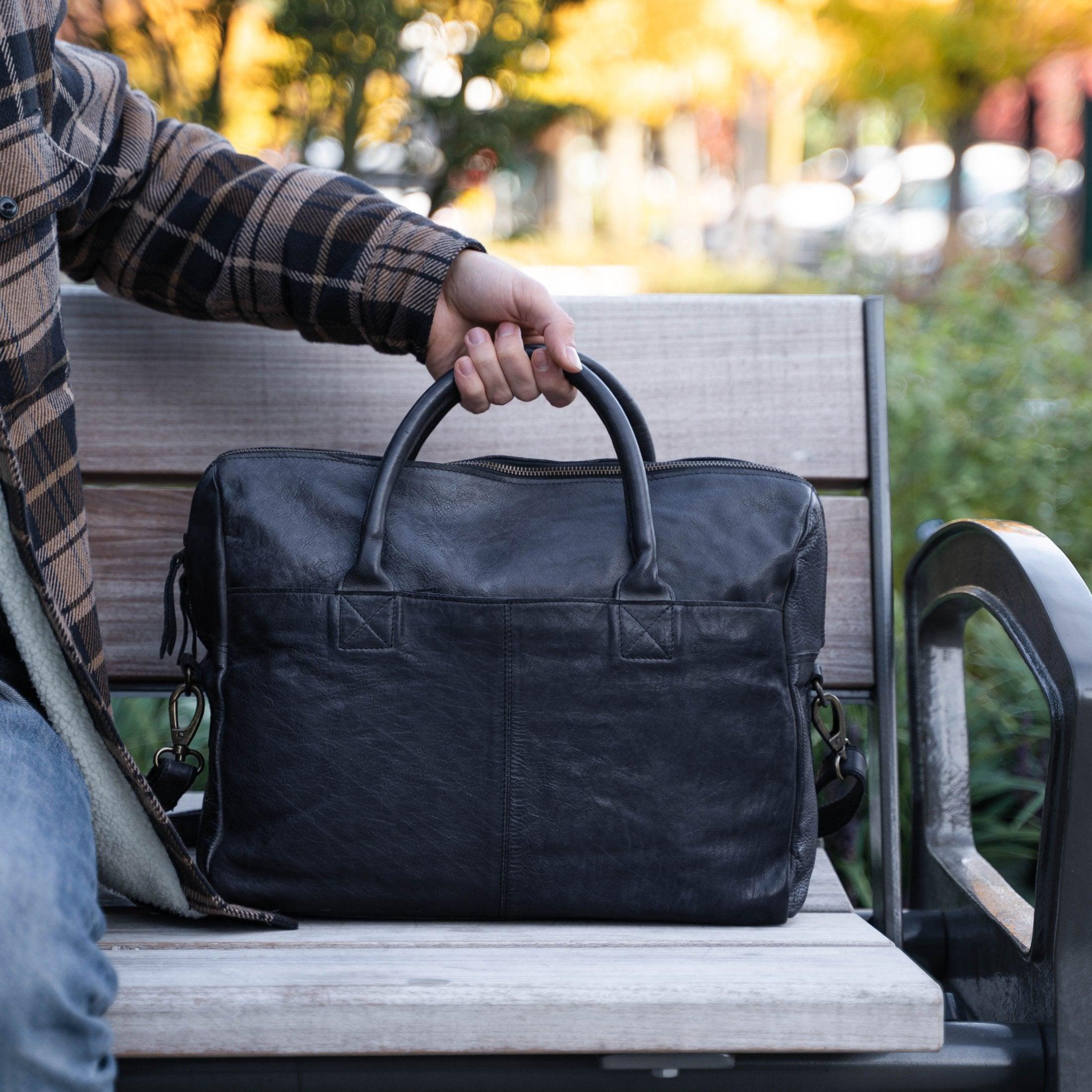 Black leather briefcase men's Clearance
