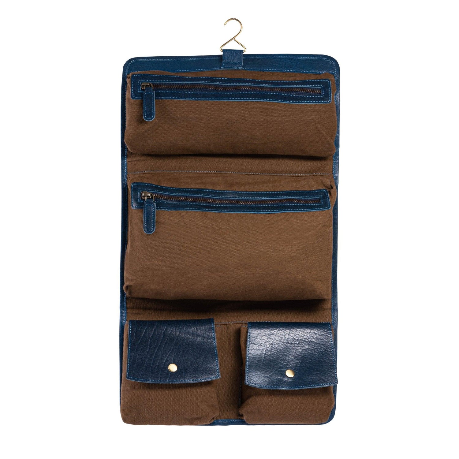 Unisex Buffalo Leather Hanging Toiletry Bag with multiple pockets