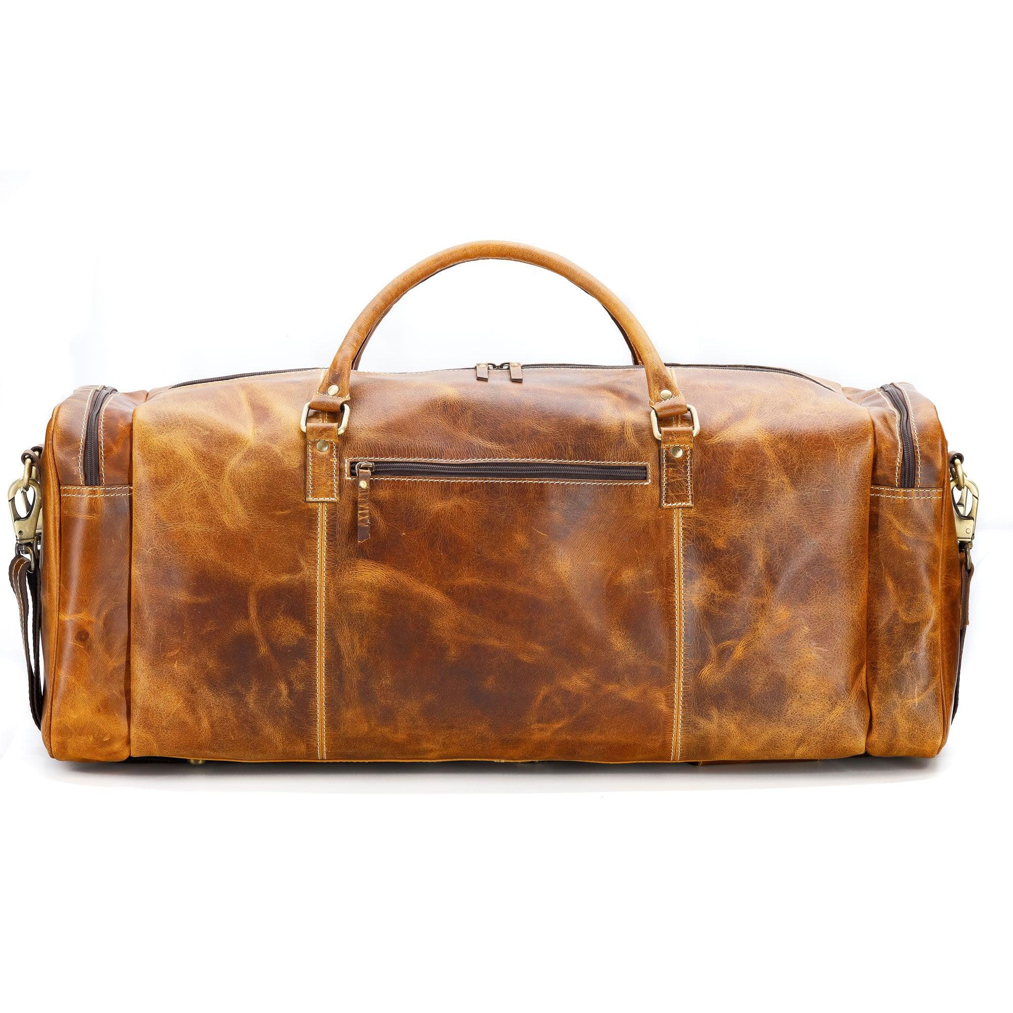 28 inch full grain leather duffel bag with YKK metal zipper 