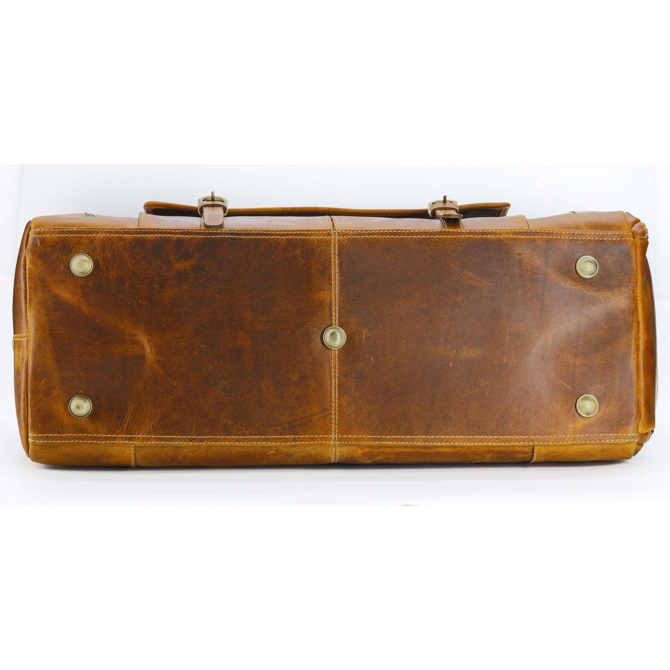 Best 28-Inch Leather Duffel Bag for Gym and sports with strong base of metal studs