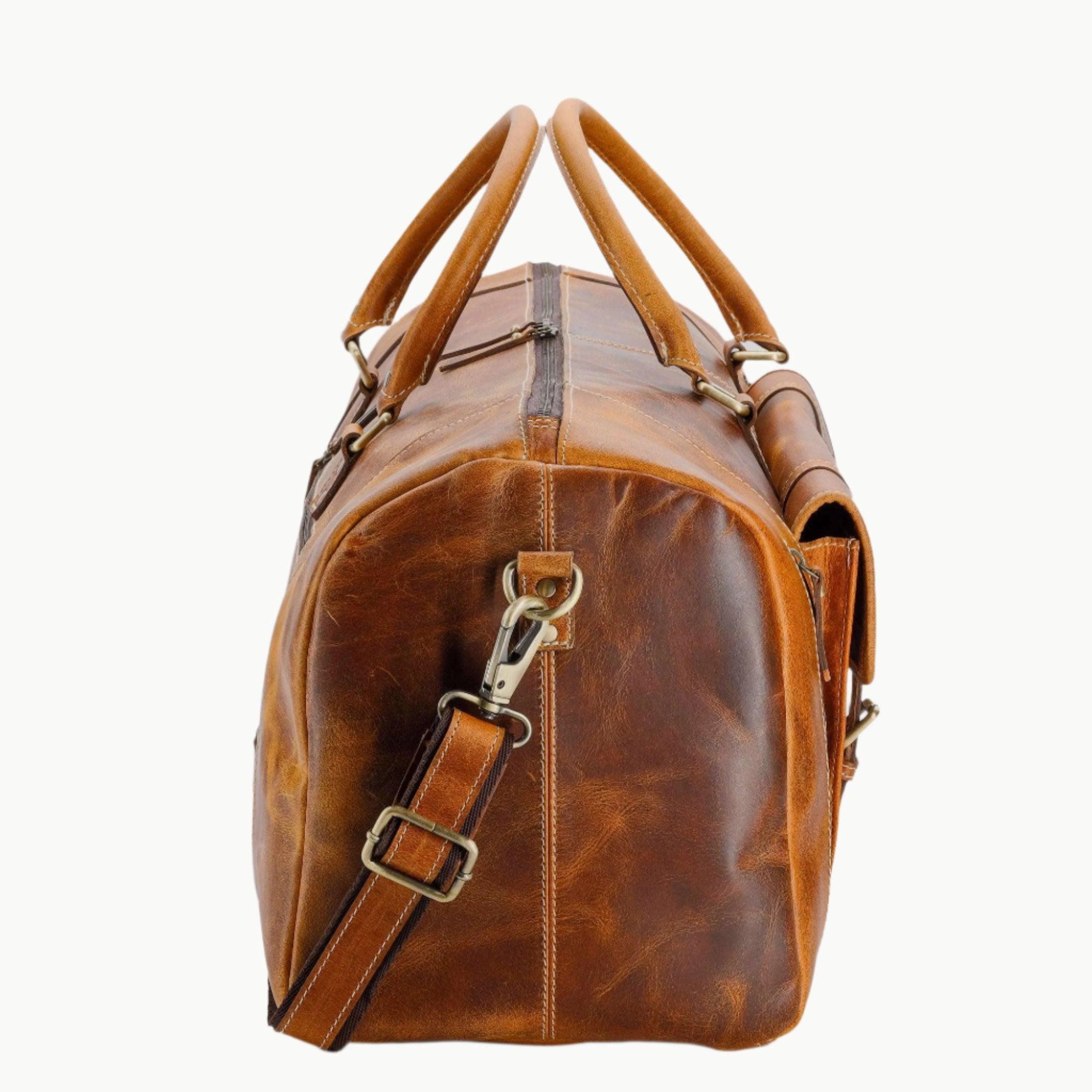Full Grain Leather 28 Inch Leather Duffel Bags for Men and Women with detachable strap