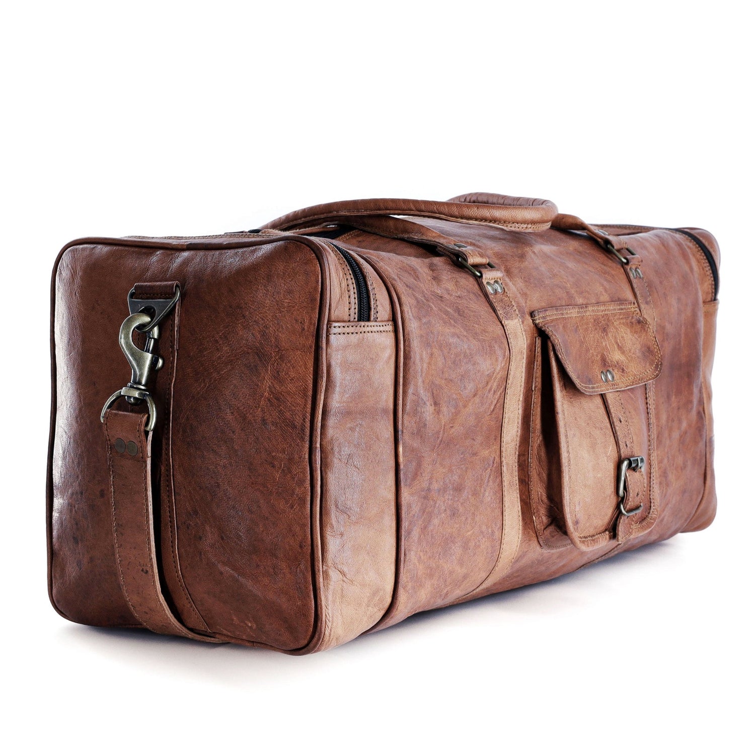 Weekender Duffle Bag - Vintage Leather Overnight Luggage in Two