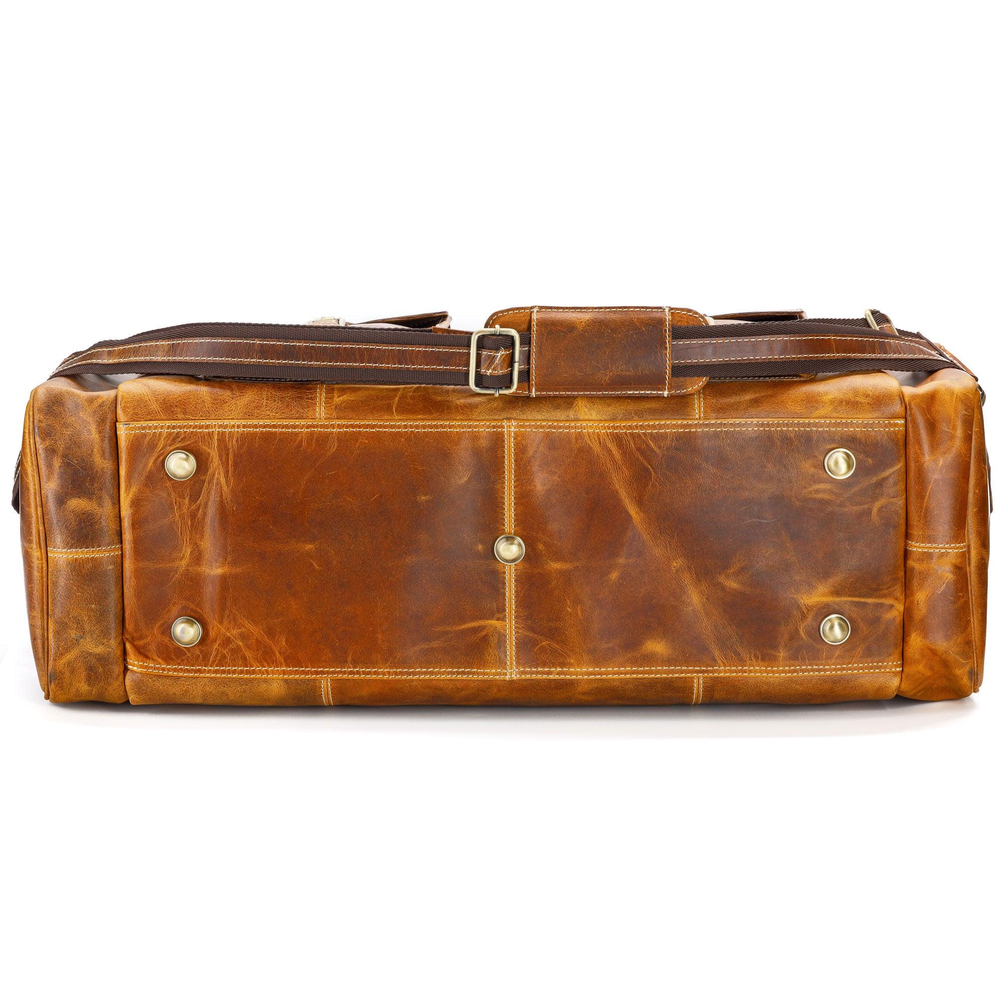 Best 28-Inch Leather Duffel Bag for Gym and sports with strong base of metal studs