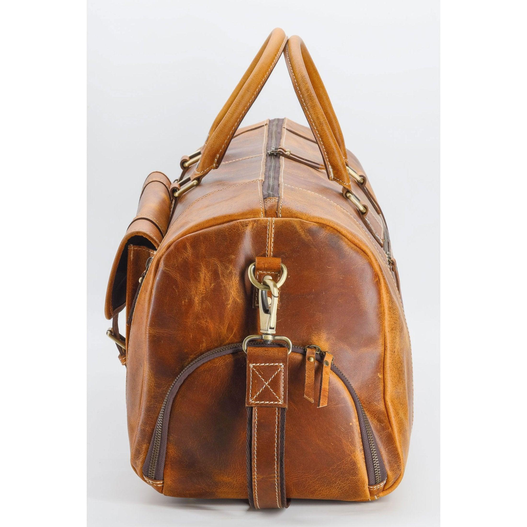 Full Grain Leather 24 Inch Leather Duffel Bags for Men and Women with adjustable strap