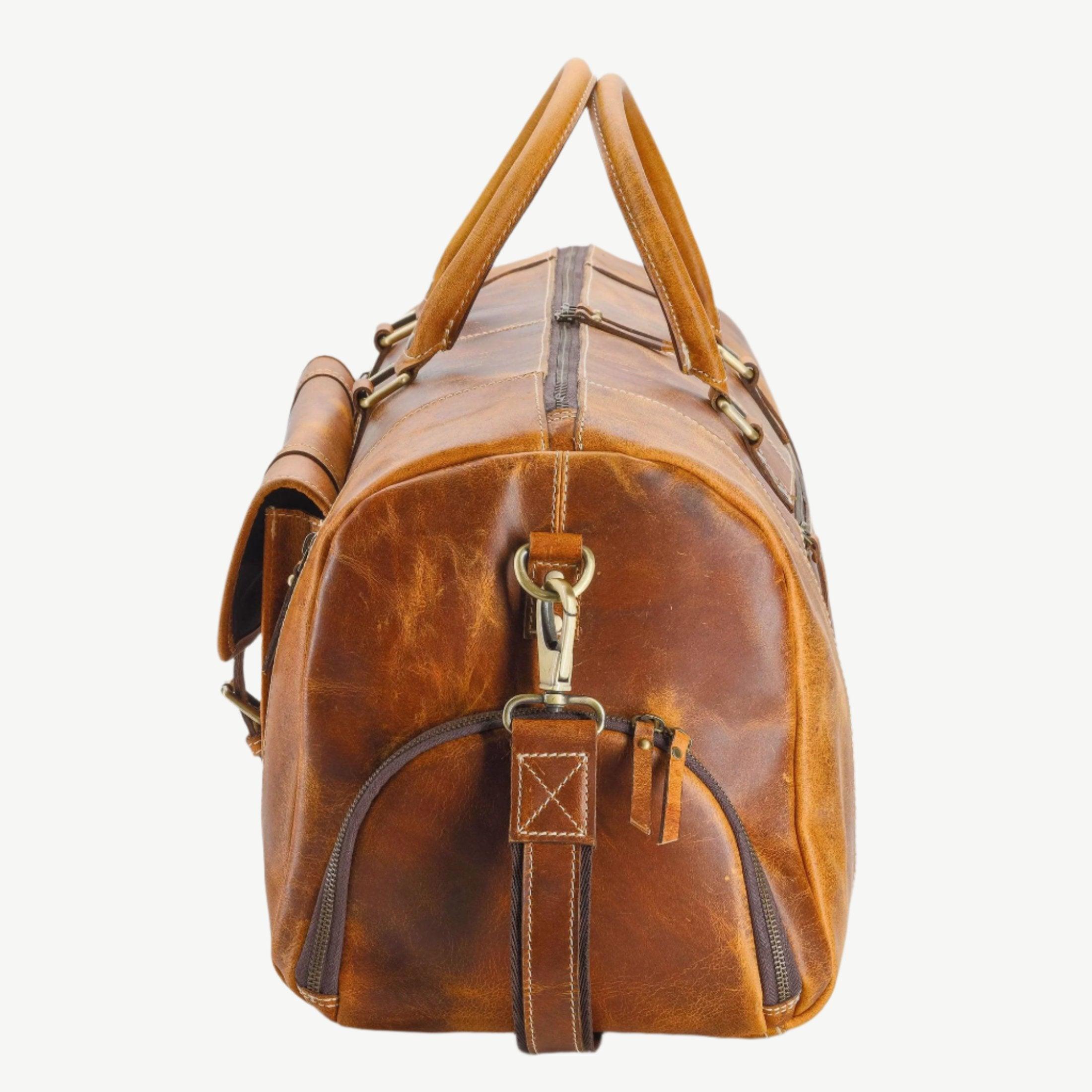 Full Grain Leather 28 Inch Leather Duffel Bags for Men and Women with adjustable strap