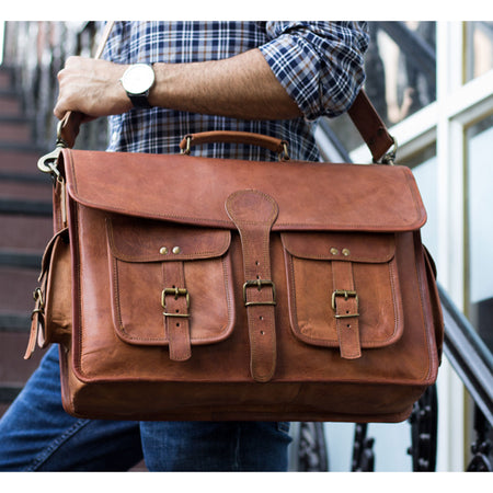 Vintage Leather Messenger Backpack School Shoulder Satchel Laptop Briefcase  Bag