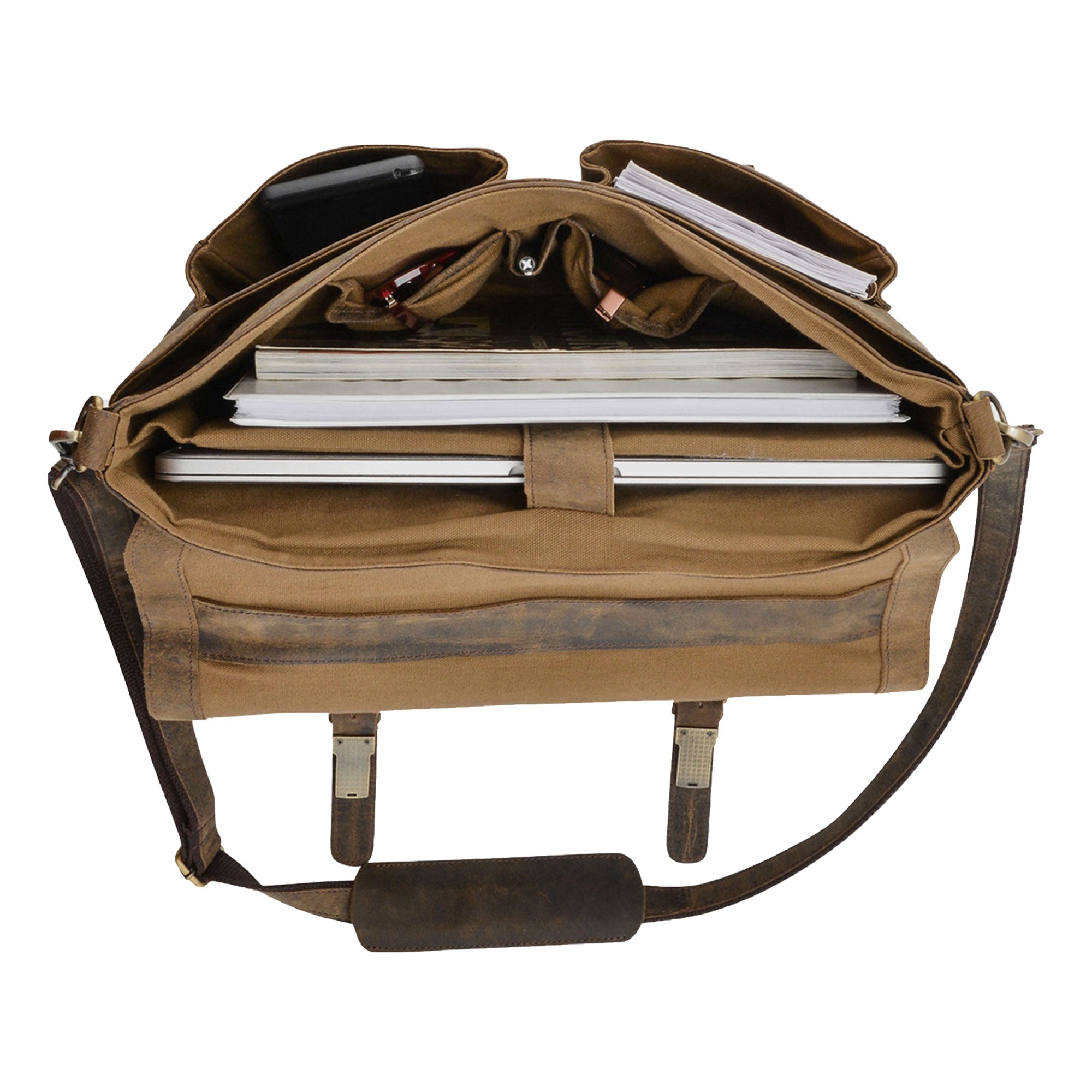 KomalC Leather Briefcase 16 Inch Laptop Messenger Bag Office Briefcase