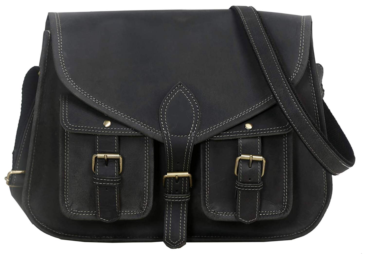 Black leather satchel crossbody bag Clearance
